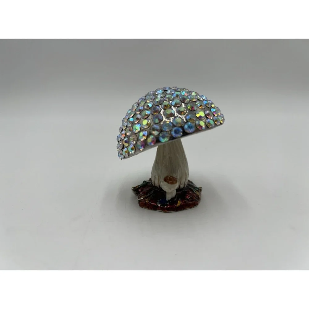 AB Crystal Mushroom Trinket Box Enamel Hinged Jewelry Keepsake‎ Box